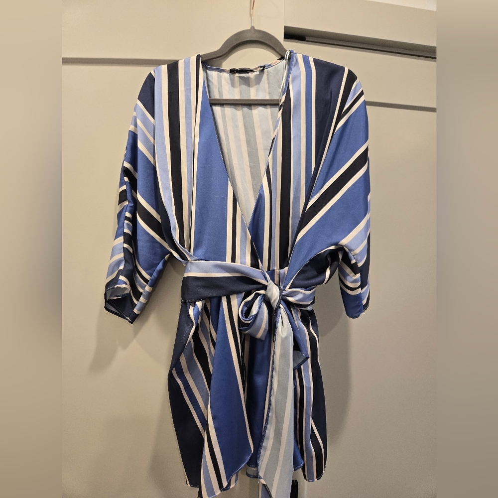 Zara Navy and White Striped Women's Romper